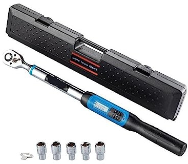 Kit chiave dinamometrica digitale 1/2in Drive con indicatore LED e cicalino Testa a cricchetto a doppia direzione Utensile manuale for la riparazione di motociclette per bicicletta(7.4-147.5 ft-lbs)