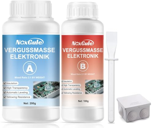 NoxGule Gel Aislante Electrico, 300g A+B Gel Hermético Eléctrico | Gel Sellador Cajas Electricas, con Caja de Conexiones, Relación de Mezcla 2:1, Curación Rápida