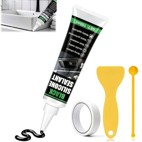 Sanitär Silikon Schwarz, Wasserdicht und Strapazierfähig, 150 ml | Silikon Badezimmer, zum Abdichten von Fugen in Küchen, Fensterrahmen, Badewannen, Waschbecken und Fugen