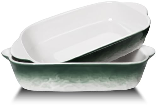 Ceramic Baking Dishes with Handles, 2 Individual Lasagne Dishes, Oven Dish | Rectangular Baking Dish Set, 500ML Casserole Dishes, Pasta Dishes, Pie Dishes, Microwave & Dishwasher Safe(Gradient green)