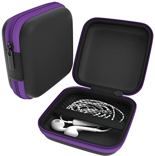 EAZY CASE Universal Tasche für In-Ear Kopfhörer mit Netzfach - Hardcase Aufbewahrungsbox, Schutztasche mit umlaufenden Reißverschluss, extra klein, eckig, Lila