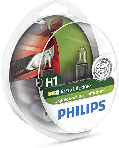Philips H1 12258LLECOS2 LongLife EcoVision Auto-Scheinwerfer, 12 V, 55 W, P14,5s, langlebig, 2 Stück