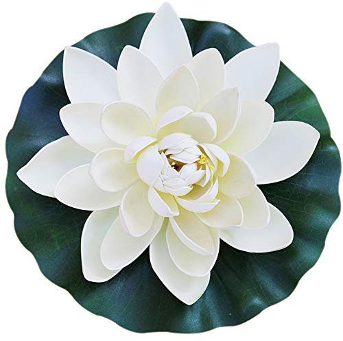 YFZYT Stagno Piante Loto Artificiale Ninfee Floating Flower Impermeabile Fiore di Loto per la Cerimonia Nuziale Acquari Decorazione - 2 Pezzi, 28 cm, Bianco