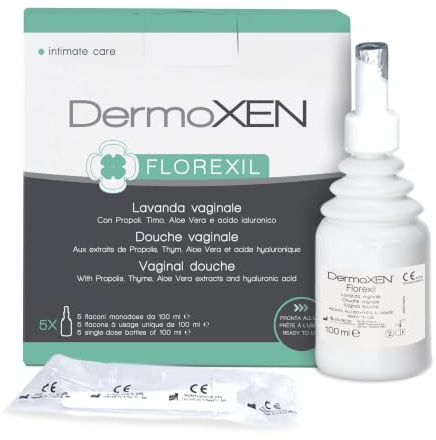 DERMOXEN Lavanda Vaginale per Post Ciclo, Candida e Vaginosi | 5x100ml | Ideale contro vaginiti e infezioni batteriche. Con acido ialuronico, timo, aloe e prebiotici. Protezione sicura