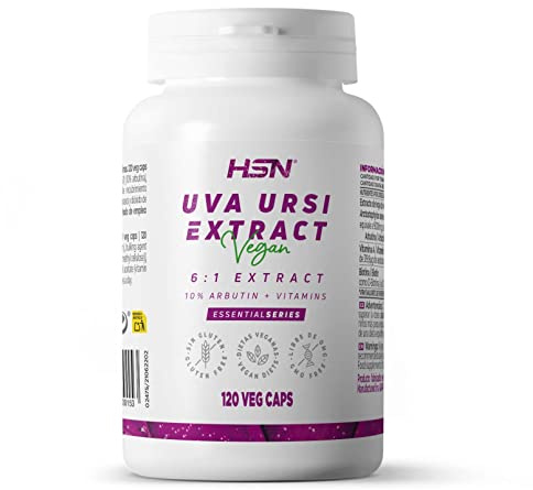 HSN Extracto de Uva Ursi 1500mg (10% Arbutina) por dosis diaria | 120 Cápsulas Vegetales | equivalencia de hoja de Gayuba 9000mg | No-GMO, Vegano, Sin Gluten
