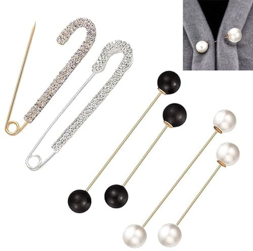 DXIA 6 Stück Damen Brosche, Pullover Schal Clip Set, Brautkleid Broschen, 6 Anders Stilen, Doppel Faux Perle Brosche Pins Faux Kristall Schal Clips für Damen Mädchen Kleidung Dekoration