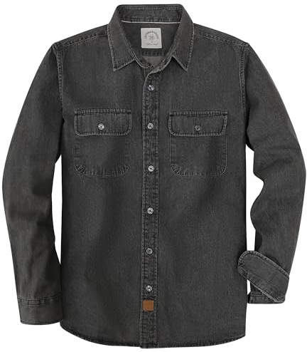 Dubinik® jeansskjorta för män, långärmad jeansskjorta för män, normal passform, fritidsskjorta för män, normal passform, arbetsskjorta, Mörkgrå, XXL