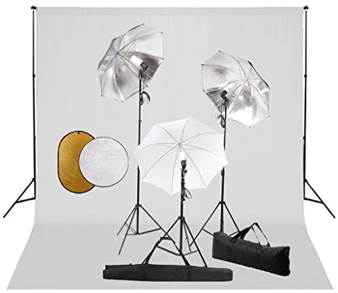 vidaXL Fotostudio Set mit Leuchten Schirmen Hintergrund Reflektor Teleskop Hintergrundsystem Studioleuchte Stativ Fotolampe Foto Studioset Tragetasche