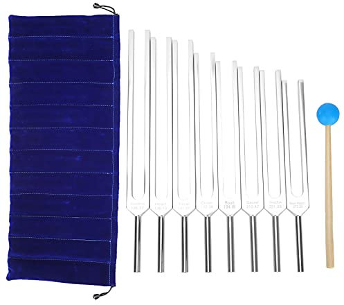 ZJchao Stimmgabel-Set für Chakren, verlängerte Länge, Stimmgabeln mit Hammer für Klangheilung, verbessert den Schlaf, Klangheilung, Therapie, Violine / Gitarre / Klavier