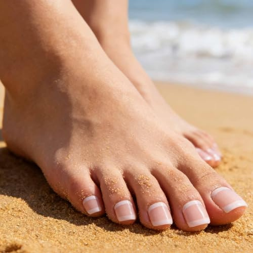 Handcess Französische Künstliche Zehennägel Rosa zum Aufdrücken Kurze Zehennägel Spitze zum Aufkleben für Frauen 24 Stück