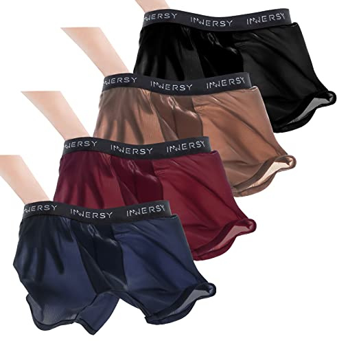 INNERSY Boxer Shorts Men Breathable Trunks Underwear Quick Dry Hipster Underpants Multipack 4 (M, Black/Brown/Wine/Navy)