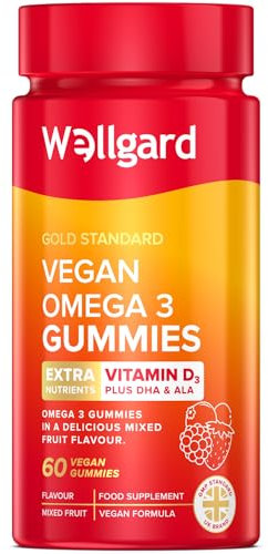 Wellgard Vegan Omega 3 Gummies by Wellgard - Chewable Algae-Derived DHA & ALA, Omega 3 Supplements, Allergen-Free, Natural Flavour, Formulated in UK