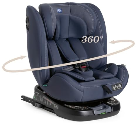 Chicco Unico EVO I'Size Classic, Silla de Coche ISOFIX para Bebés y Niños de 40 a 150 cm, Grupo 0123 Desde Recién Nacido hasta 12 Años, Giratoria 360º, Reductor, Ajustable y Protección Lateral, Azul