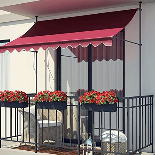 Markise Balkon ohne Bohren, Klemmmarkise mit Handkurbel, balkonmarkisen Höhenverstellbare UV-beständig und wasserdicht für Terrasse Balkon 2m Rot