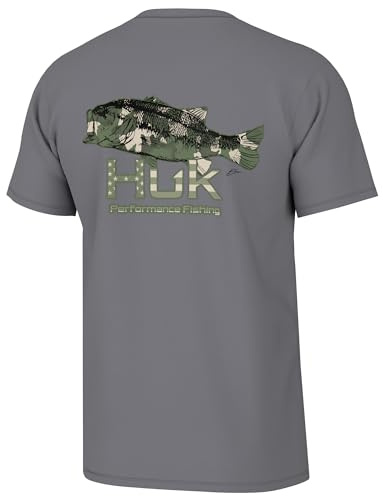 HUK Mens KC Scott Short Sleeve Tee, Performance Fishing T-Shirt, Camo Bass - Night Owl, X-Large