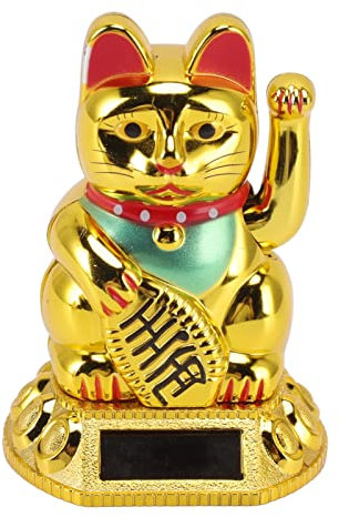 Fockety Glückskatzen Winkearm, Solarbetriebene Winkekatze Im Auto, Lebendige und Schöne Chinesische Katzenverzierung, Solar Glückskatzenstatue, Dekorationen für Büro, Rezeption, (Golden)