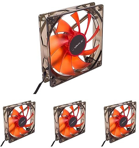UNYKAch Ventilador Ordenador 120 mm, 51792, Rojo Básico PC, 1200 RPM, 3 Pines, 9 Aspas, Silencioso (Paquete de 4)