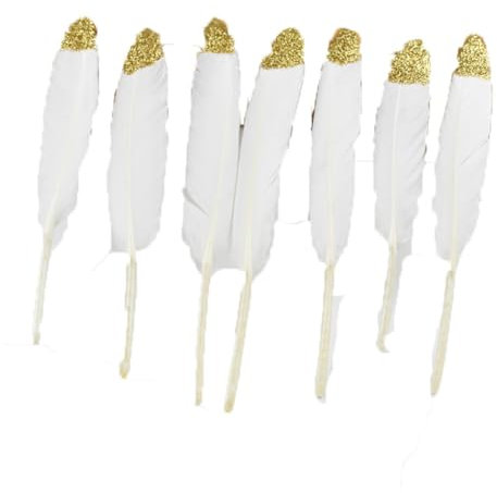 Goldgetauchte Federfedern zum Basteln, 10–15 cm, Federdekoration, Bastelfedern, Weiß, Blitzgold, 50 Stück