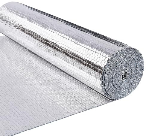 VOUNOT® Aislante Térmico Reflexivo 20 x 1 m Aluminio y Burbujas, Lámina Aislante Doble Cara para Frío y Calor, Aislamiento Radiadores para Paredes, Techo, Suelo, Furgonetas, Buhardillas, Garaje