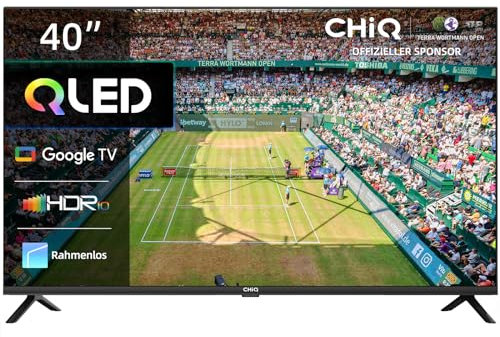 CHIQ L40QG7V 40 tums QLED-TV, HDR10, ramlös design, Google TV, Google Assistant, Chromecast Inbyggd HDR10 och HLG, Quad-Core A55 CPU, 2,4/5 GHz WLAN, DBX-tv