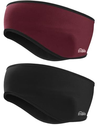 Fleece Ohrenwärmer Stirnband - Doppelschicht Winddichtes Warmes Winter Sport Stirnbänd Ohrenschutz Headband für Laufen, Jogging, Wandern, Yoga, Skifahren, Radfahren 2 Stück (black+red)