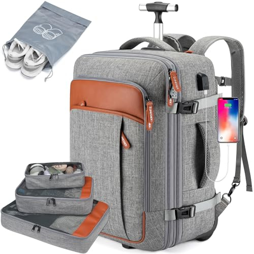 Lumesner Handgepäck-Rucksack (Grau (Rollrucksack mit 3 Packwürfeln), XL)