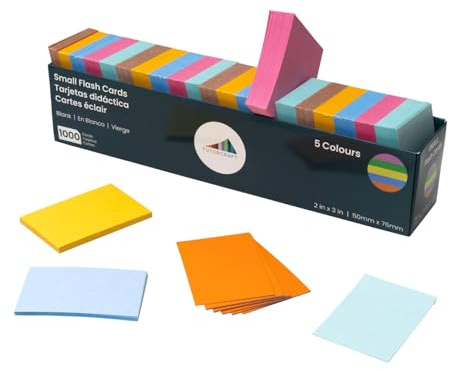 TutorCraft 1000 Small Flash Cards Revision Cards (7.6x5cm) – Index Card for Study Revision Color-Coding & Project Management 5 Colour