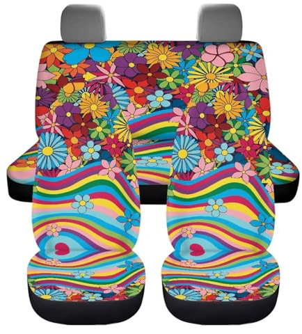 UOIMAG Autositzbezüge für Damen, Regenbogen-Blumenmuster, bunt, 4 Stück