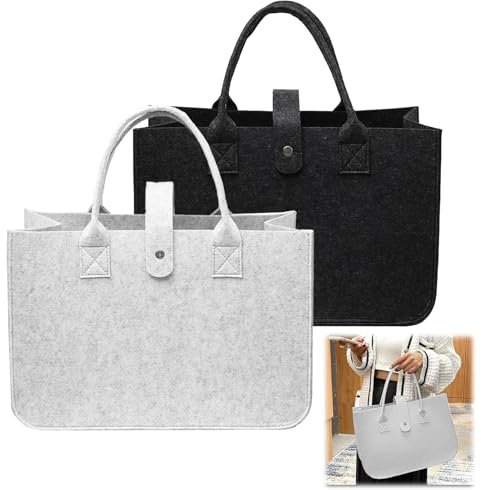 Filztasche Klein Einkaufstasche Faltbar Filztaschen Shopper Henkeltasche Einkaufskorb Tragetasche Filz Tasche Shopping Bag Aufbewahrungstasche für Spielzeug Einkaufen Ausgehen Schwarz Grau 2 Stück