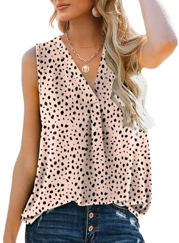 Aokosor Women's Loose Fit V Neck Sleeveless Chiffon Tank Top, Summer Tops for Ladies, Polyester, Long Length, Large