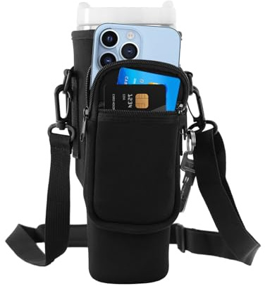 Vordpe Tragetasche für Stanley Cup 40oz, Wasserflaschen-Tragetasche mit Handyfach, Verstellbarem Riemen, Tragegriff, für Reisen Zum Wandern Laufen Radfahren (Schwarzß)