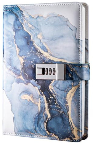 Diary with Lock, BetterJonny Leather Notebook, A5 PU Leather Journal with Lock, Travel Journal, Sketchbook, Lockable Diary for Women, Men, Girls, Boys, Teenagers, Children, Blue