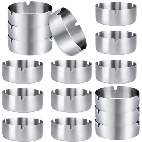 Posacenere rotondo in acciaio inox da 8 cm - confezione da 16 per bar, ristoranti e camere da letto, uso interna ed esterna