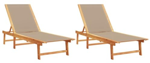 vidaXL Sonnenliegen 2 STK. Taupe Massivholz Akazie und Textilene, Sonnenbett, Gartenliege, Lounge Liege, Tagesbett, Liege, Gartenbett, Outdoor Liege