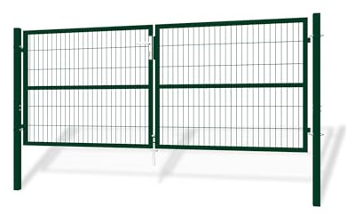 Casanoov Portail de Jardin Grillage Rigide RAZO – 300×120 Cm – Vert RAL 6005 – Battant 2 Vantaux – Acier Galvanisé – Poteaux 60×60 – Mailles 50×200 – Résistant Intempéries Anti-Corrosion - Kit Complet