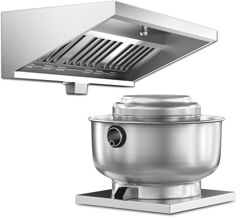 Food Truck Low Profile Exhaust Hood System Includes a 5FT Stainless Steel Commercial Exhaust Hood and an 0.25HP Restaurant Canopy Hood Grease Rated Exhaust Fan