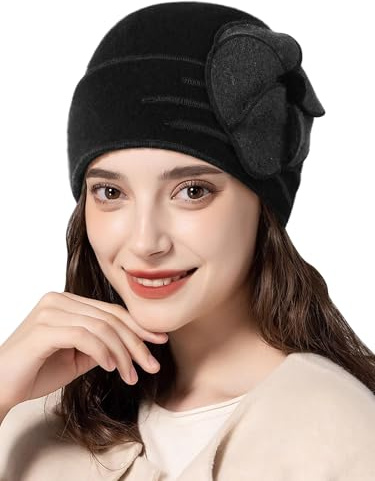 Superora Damen Winter Eimer Hut–100% Wolle, Vintage Design, BlumenFilzmütze
