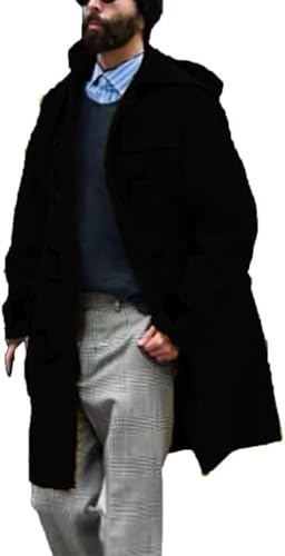 FZKun Long Duffle-Coat pour Hommes, Mélange de Laine, avec Capuche, Blouson à Boutonnage, Veste de Travail Chaude Coupe-Vent, 26, 5XL
