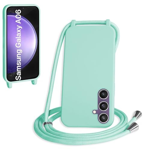 WenBaby Handykette für Samsung Galaxy A06 Hülle mit Band,Handyhülle mit Schnur zum Umhängen Silikon Seil Necklace Schutzhülle mit Kordel Tasche Case TPU Bumper - Pfefferminzgrün