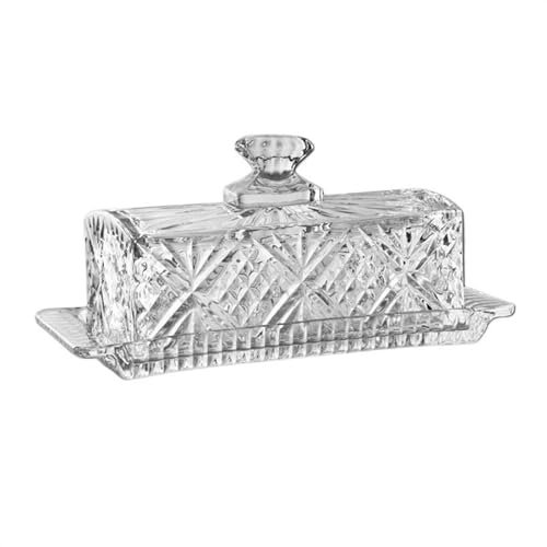Mantequera Recipiente para mantequilla Plato transparente de vidrio for mantequilla, cajón rectangular de almacenamiento for verduras con tapa, caja de mantequilla for queso, recipiente for aperitivos