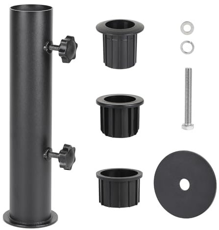 efuturetime Supporto per Ombrellone, Accessori Universale per Porta Ombrellone a Tubo Regolabile con 3 Anelli di Riduzione in PVC (28/38/48 mm), Nero