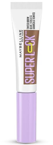 Maybelline New York Gel à sourcils pour sourcils définis - Tenue forte sans peler ni coller - Brosse de coiffage intégrée - Super Lock Brow Glue - Marron moyen - 8 g