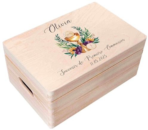 Creative DECO Caja Regalo Personalizada Primera Comunión para Niños y Niñas | Caja de Memoria de Madera| Personalizado - Cáliz | Impreso | Personalizadas para Niño y Niña | Personalizados