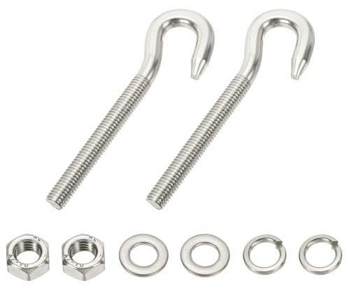 PATIKIL Perno De Ojo De Acero Inoxidable M10, 2 Juegos De Pernos De Ojo De Gancho De Vástago Largo Roscados Con Tuerca Y Arandelas Para Construcción Columpio Barco Yoga Puente, Plateado