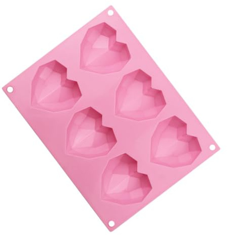 Nicear Stampo per dolci in silicone per cioccolato, 6 cavità, a forma di cuore con diamante 3D, ideale per dolci fatti in casa.