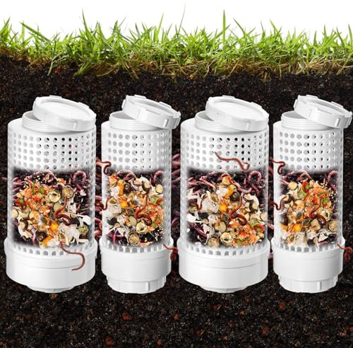 Blosssound 4 Pcs Inground Worm Composter Outdoor Farm Compost Bin Reducing Food Waste Composting Systems Sustainable Worm Composter for Raised Garden Beds at Home