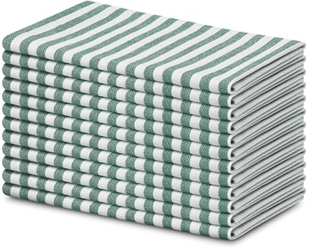Blue Needles Set of 12 Striped Cloth Napkins 100% Cotton Dinner Table Napkins 18x18 inches, Soft, Reusable, Absorbent & Washable, Ideal for Spring Summer Events & Everyday Use - Forest Green & White