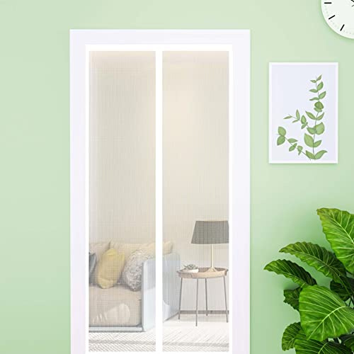 Muyin Magnetic Fly Screen Door, Reinforced Fiberglass Screen Curtain Heavy Duty Screen Mesh for Patio with Full Frame Hook&Loop Strip(White,130 X 210 cm)