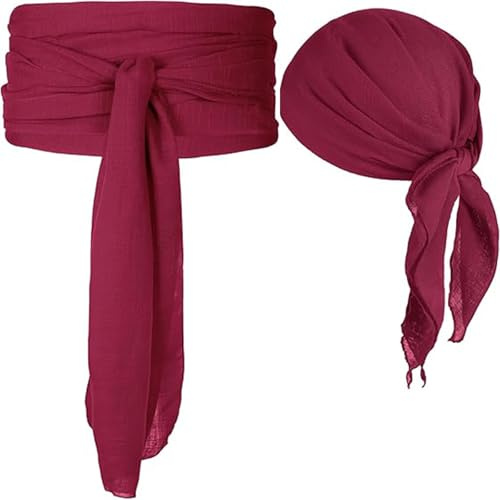 WANGWANG Pirate Accessories, Piraten Kopftuch Mittelalter Renaissance, Piratenkostüm Zubehör-Piraten Gürtel, Rotes Kopftuch Pirat für Karneval, Cosplay, Party, Halloween