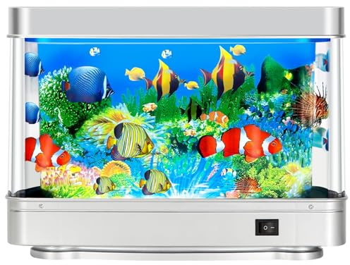Fake Fish Tank,Virtual Ocean Moving Fish lamp,Fake Aquarium Decor,Realistic Artificial Aquarium Decorations for Bedroom & Office - Silver